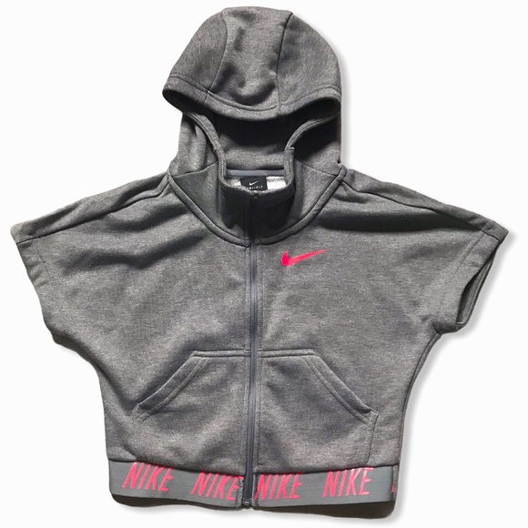 Nike Tops - NIKE Dry-Fit Grey and Pink Zip-Up Hooded Crop